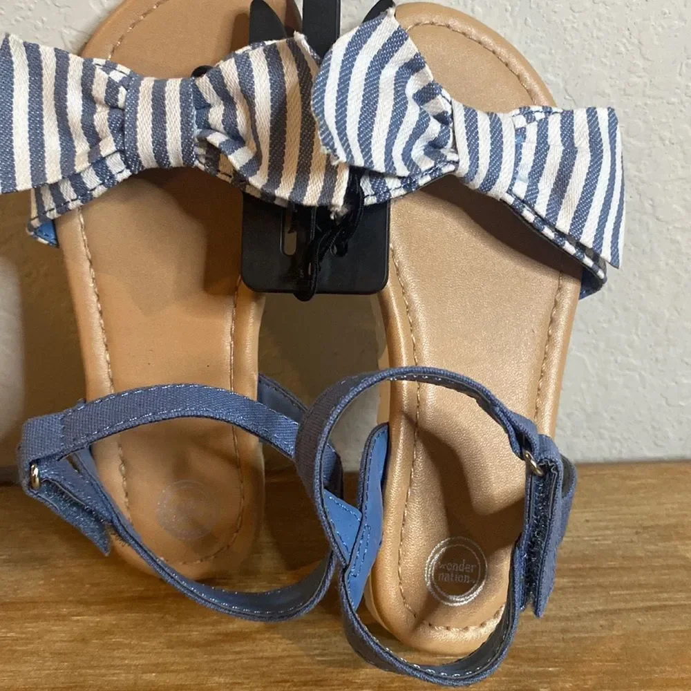 New Toddler Girl’s Casual White Blue Denim Large Bow Sandals Size 9